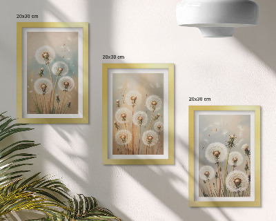 Ensemble de 3 tableaux Fleurs de pissenlit sur un fond de couleurs pastel