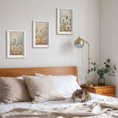 Ensemble de 3 tableaux Fleurs de pissenlit sur un fond de couleurs pastel