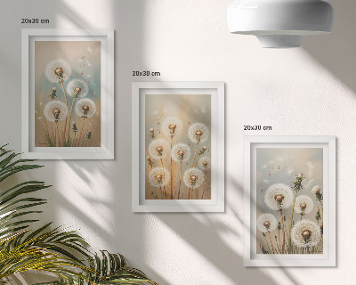 Ensemble de 3 tableaux Fleurs de pissenlit sur un fond de couleurs pastel
