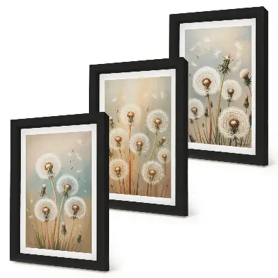 Ensemble de 3 tableaux fleurs de pissenlit sur fond de couleurs pastel