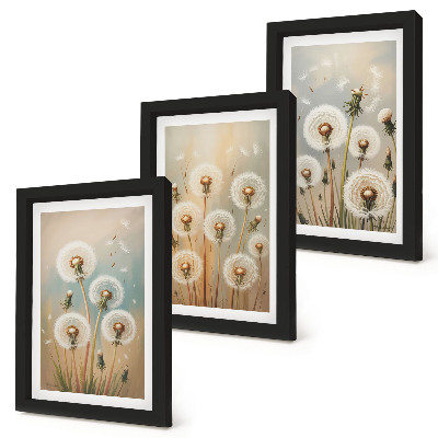 Ensemble de 3 tableaux Fleurs de pissenlit sur un fond de couleurs pastel