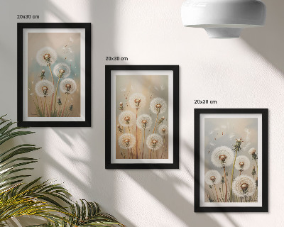 Ensemble de 3 tableaux Fleurs de pissenlit sur un fond de couleurs pastel