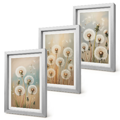 Ensemble de 3 tableaux Fleurs de pissenlit sur un fond de couleurs pastel
