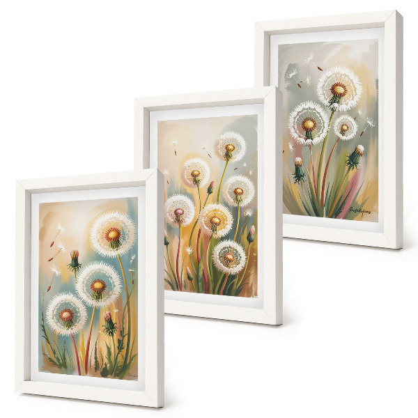 Mur de cadres Fleurs de pissenlit sur fond d'herbes pastel
