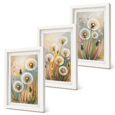 Mur de cadres Fleurs de pissenlit sur fond d'herbes pastel