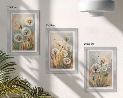 Mur de cadres Fleurs de pissenlit sur fond d'herbes pastel