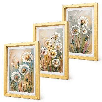 Mur de cadres Fleurs de pissenlit sur fond d'herbes pastel