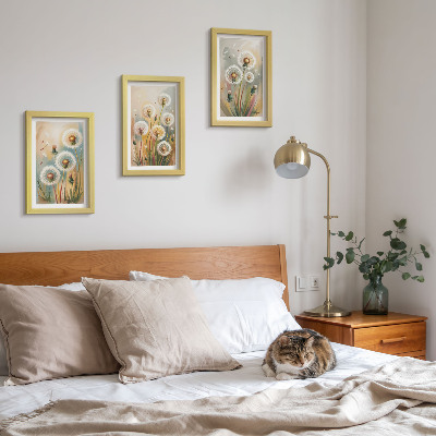 Mur de cadres Fleurs de pissenlit sur fond d'herbes pastel