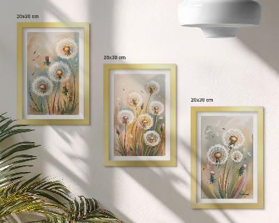 Mur de cadres Fleurs de pissenlit sur fond d'herbes pastel