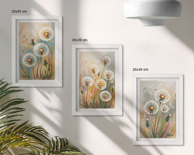 Mur de cadres Fleurs de pissenlit sur fond d'herbes pastel