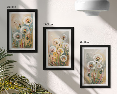 Mur de cadres Fleurs de pissenlit sur fond d'herbes pastel