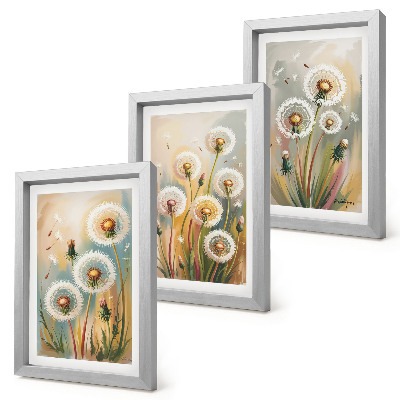 Mur de cadres Fleurs de pissenlit sur fond d'herbes pastel