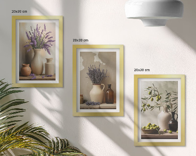 Lot de 3 tableaux Fleurs en vase, olives et décorations naturelles