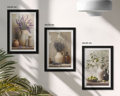 Lot de 3 tableaux Fleurs en vase, olives et décorations naturelles