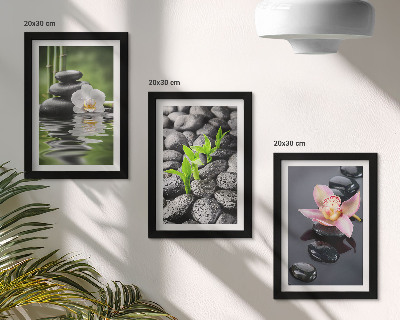 Ensemble de 3 tableaux Une paisible composition zen de pierres et de fleurs sur l'eau