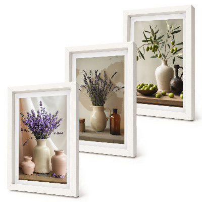 Mur de cadres Fleurs de lavande, olives et vases en céramique