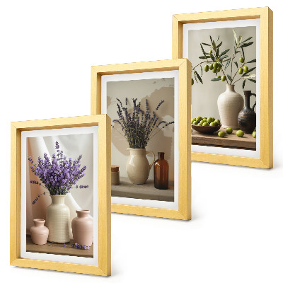 Mur de cadres Fleurs de lavande, olives et vases en céramique