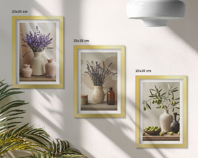 Mur de cadres Fleurs de lavande, olives et vases en céramique