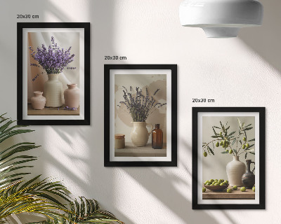 Mur de cadres Fleurs de lavande, olives et vases en céramique