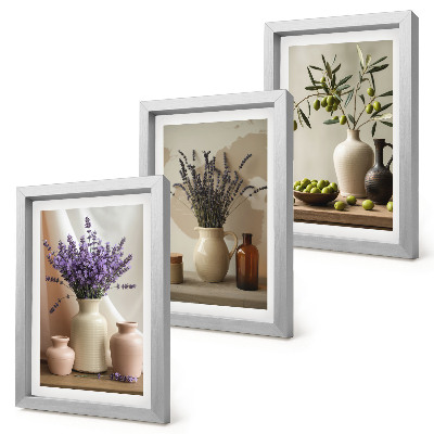 Mur de cadres Fleurs de lavande, olives et vases en céramique