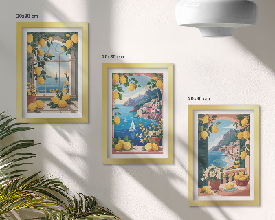 Ensemble de 3 tableaux Fenêtre avec vue sur mer et citrons italiens