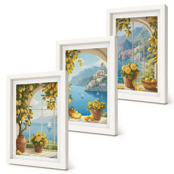 Mur de cadres Paysages marins avec des citrons italiens aux fenêtres