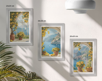 Mur de cadres Paysages marins avec des citrons italiens aux fenêtres