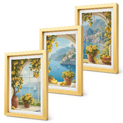 Mur de cadres Paysages marins avec des citrons italiens aux fenêtres
