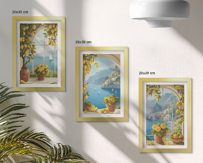 Mur de cadres Paysages marins avec des citrons italiens aux fenêtres