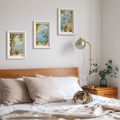 Mur de cadres Paysages marins avec des citrons italiens aux fenêtres