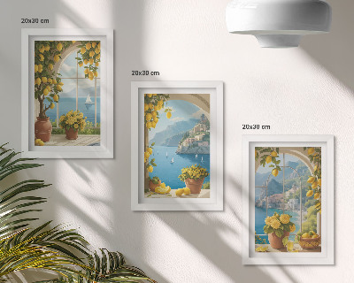 Mur de cadres Paysages marins avec des citrons italiens aux fenêtres