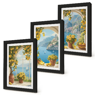 Mur de cadres Paysages marins avec des citrons italiens aux fenêtres