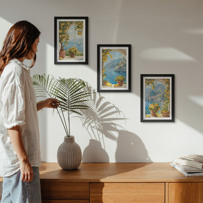 Mur de cadres Paysages marins avec des citrons italiens aux fenêtres