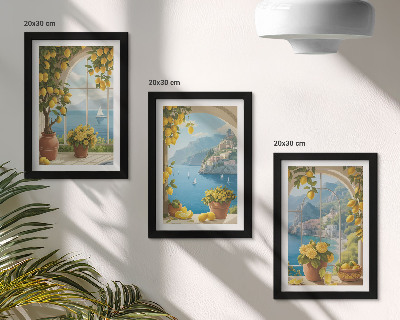 Mur de cadres Paysages marins avec des citrons italiens aux fenêtres