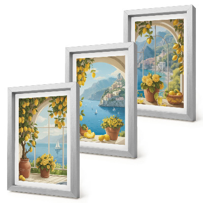 Mur de cadres Paysages marins avec des citrons italiens aux fenêtres