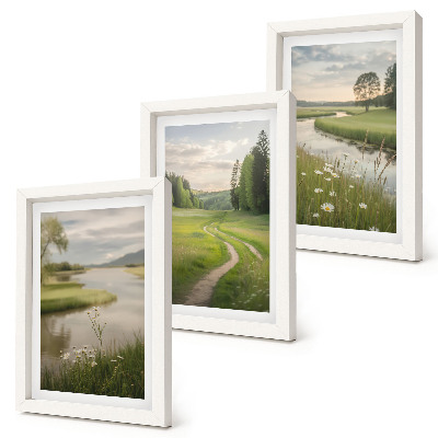 Mur de cadres Paysage estival paisible avec une rivière et une prairie fleurie