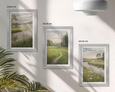 Mur de cadres Paysage estival paisible avec une rivière et une prairie fleurie