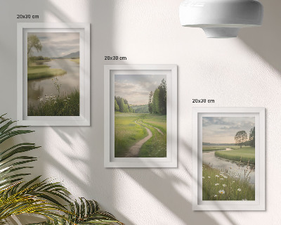 Mur de cadres Paysage estival paisible avec une rivière et une prairie fleurie