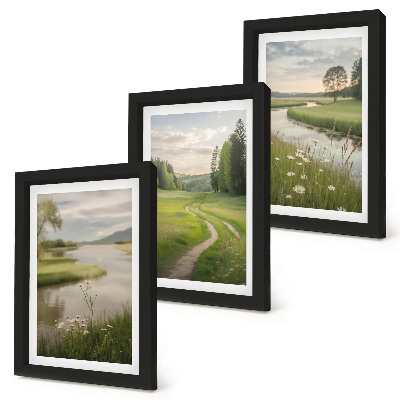 Mur de cadres Paysage estival paisible avec une rivière et une prairie fleurie