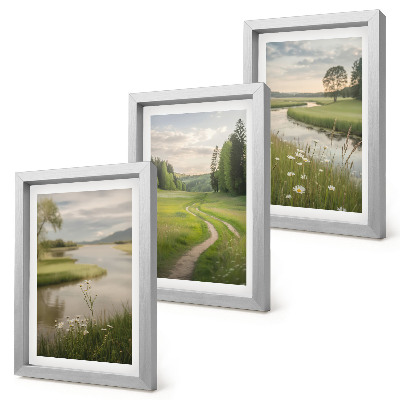 Mur de cadres Paysage estival paisible avec une rivière et une prairie fleurie