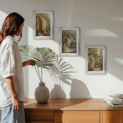 Lot de 3 tableaux Terrasse ensoleillée avec agrumes et pots