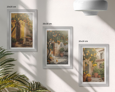 Lot de 3 tableaux Terrasse ensoleillée avec agrumes et pots