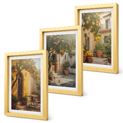 Lot de 3 tableaux Terrasse ensoleillée avec agrumes et pots