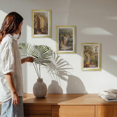 Lot de 3 tableaux Terrasse ensoleillée avec agrumes et pots