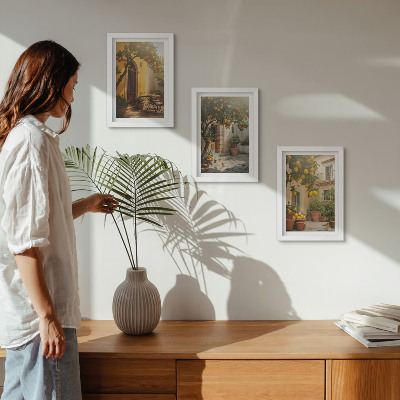 Lot de 3 tableaux Terrasse ensoleillée avec agrumes et pots