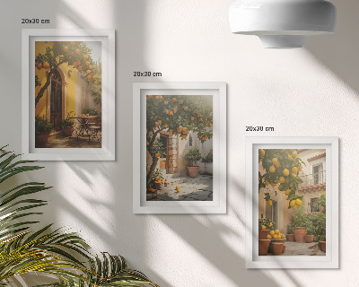 Lot de 3 tableaux Terrasse ensoleillée avec agrumes et pots