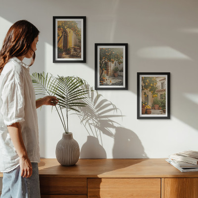 Lot de 3 tableaux Terrasse ensoleillée avec agrumes et pots