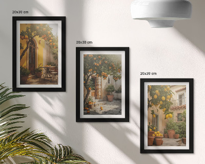 Lot de 3 tableaux Terrasse ensoleillée avec agrumes et pots
