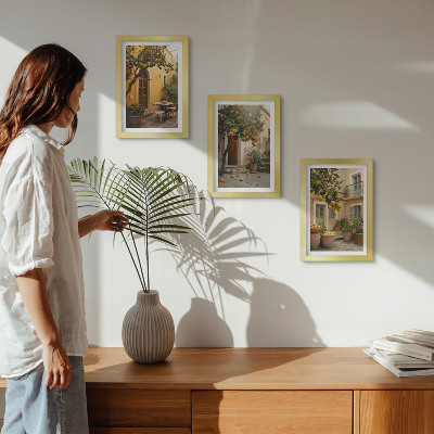 Ensemble de 3 tableaux Un jardin avec des agrumes dans un cadre ensoleillé