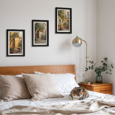 Ensemble de 3 tableaux Un jardin avec des agrumes dans un cadre ensoleillé
